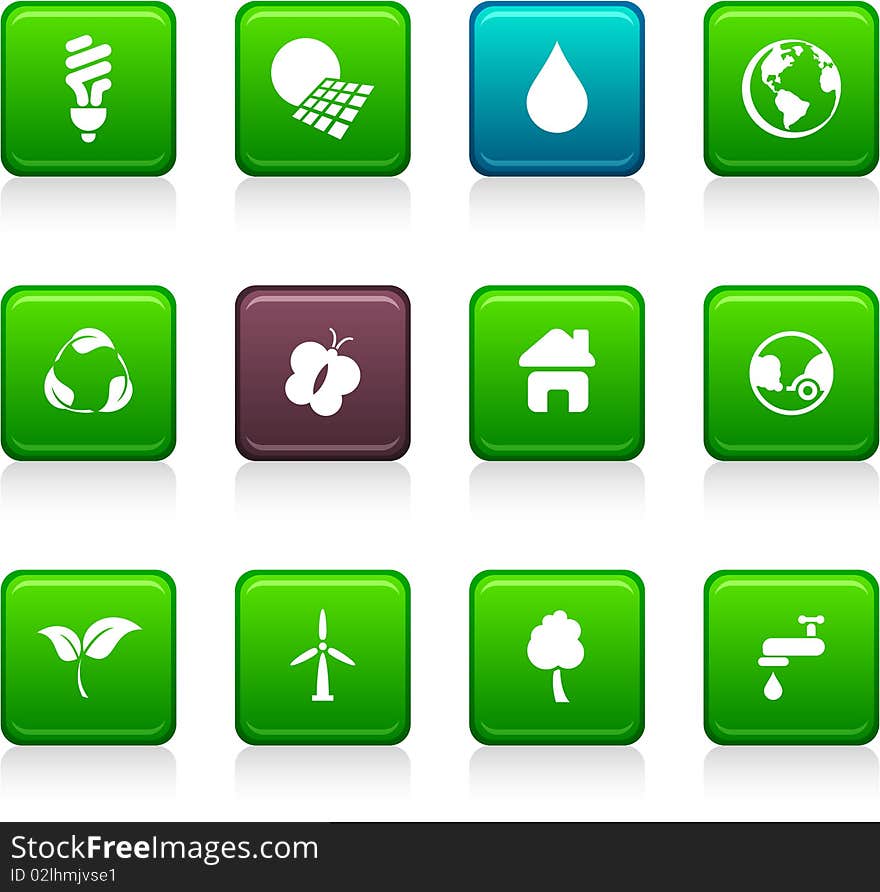 Ecology set of square color icons. Ecology set of square color icons.