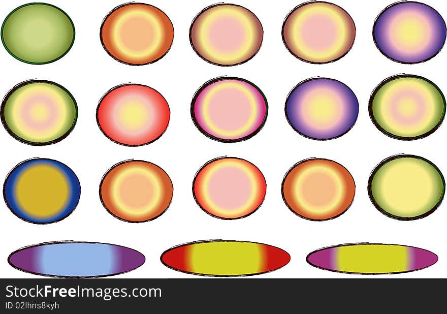 Set of the sircle and oval icons with gradient. Set of the sircle and oval icons with gradient.