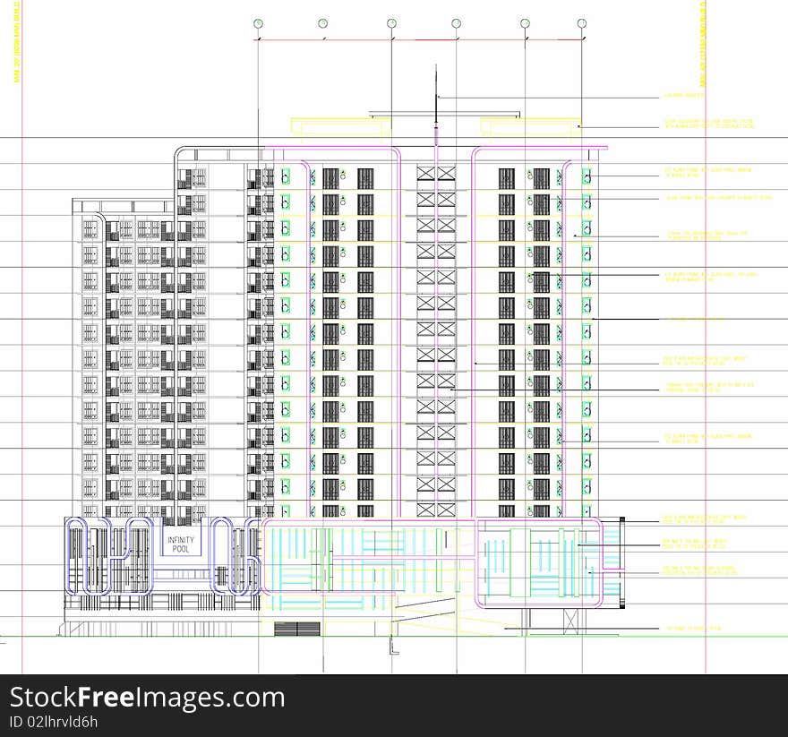 Layout showing elevation of high building