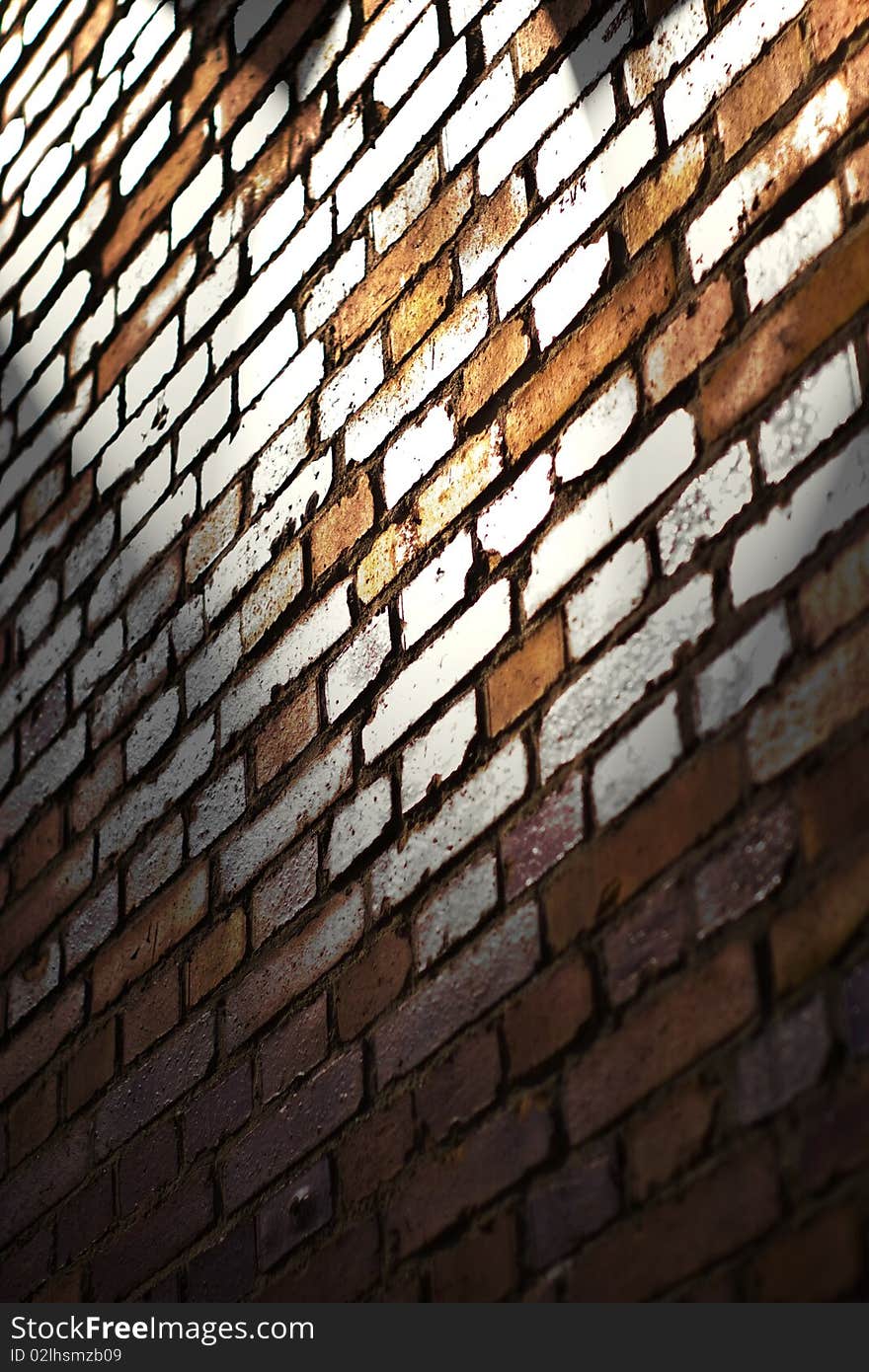 Wide angle view of an old wall abandoned factory building