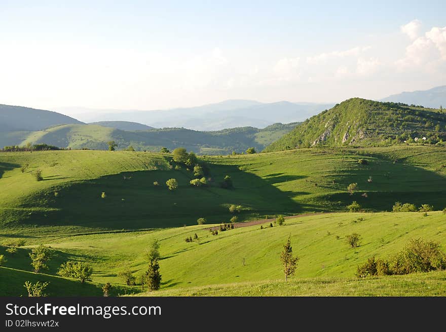 Beautiful mountain landscape and meadows