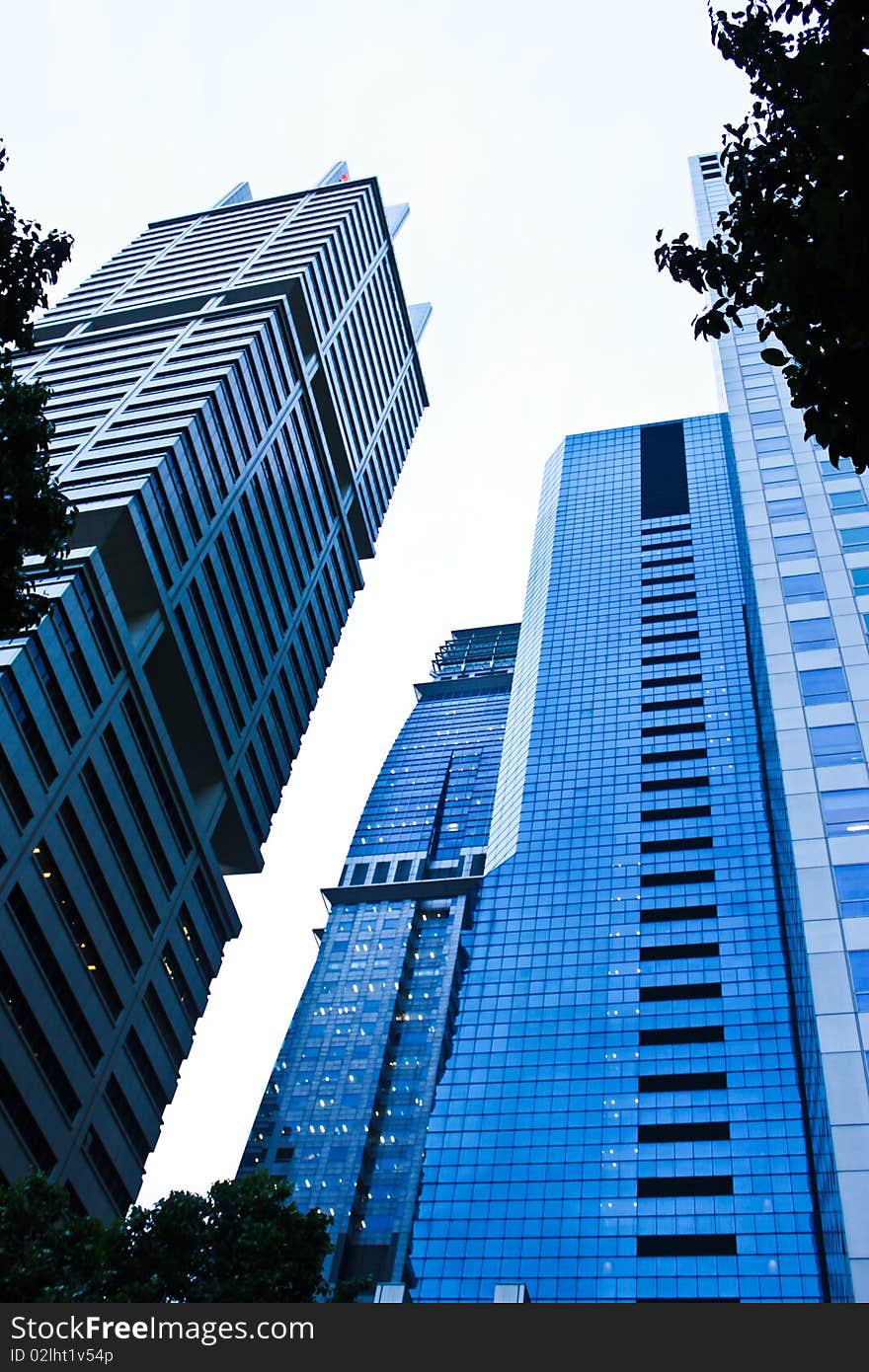 A blue building in the city. A blue building in the city