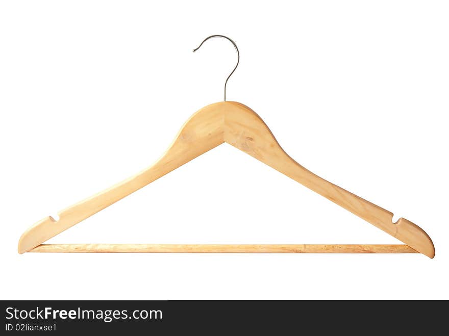 Wooden hanger for clothing isolated. Wooden hanger for clothing isolated