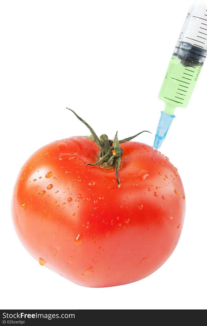 Tomato with syringe