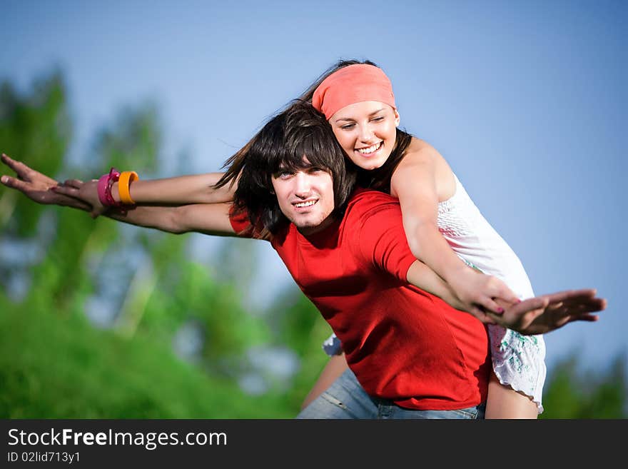 Girl in kerchief and boy