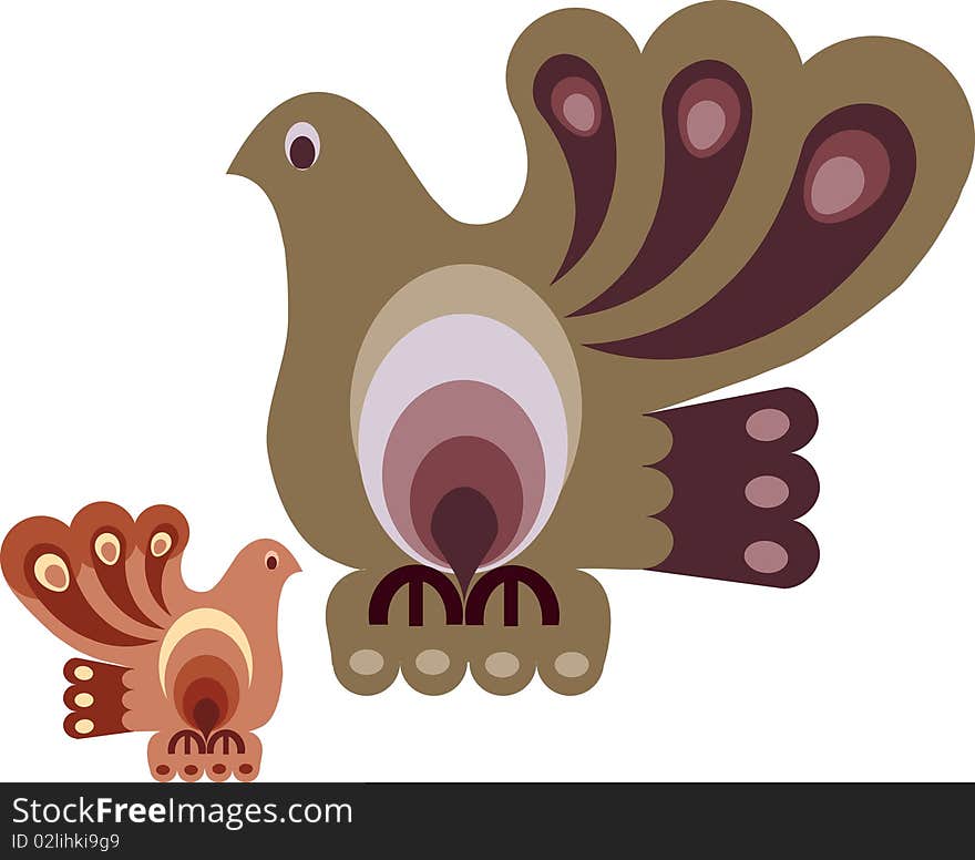 Decorative birds with beautiful shaped tails