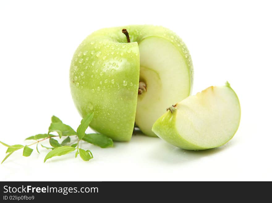 Green apple on a white background