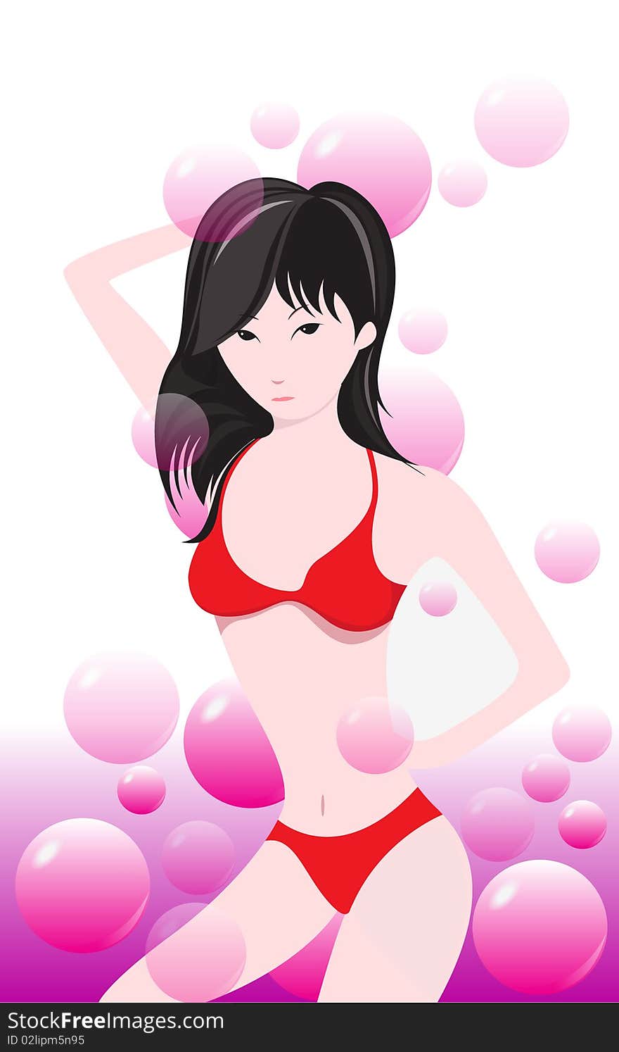 Wearing a red bikini in the aesthetic of modern female fashion. Wearing a red bikini in the aesthetic of modern female fashion