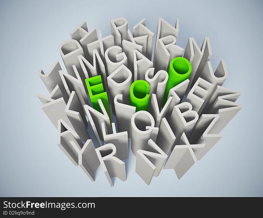 Green word eco with gray letters isolated