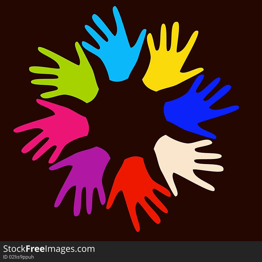 Vector abstract color background with hands. Vector abstract color background with hands.