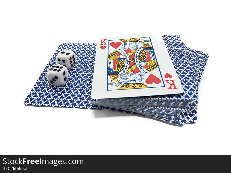 Playing-cards and bones are isolated on white