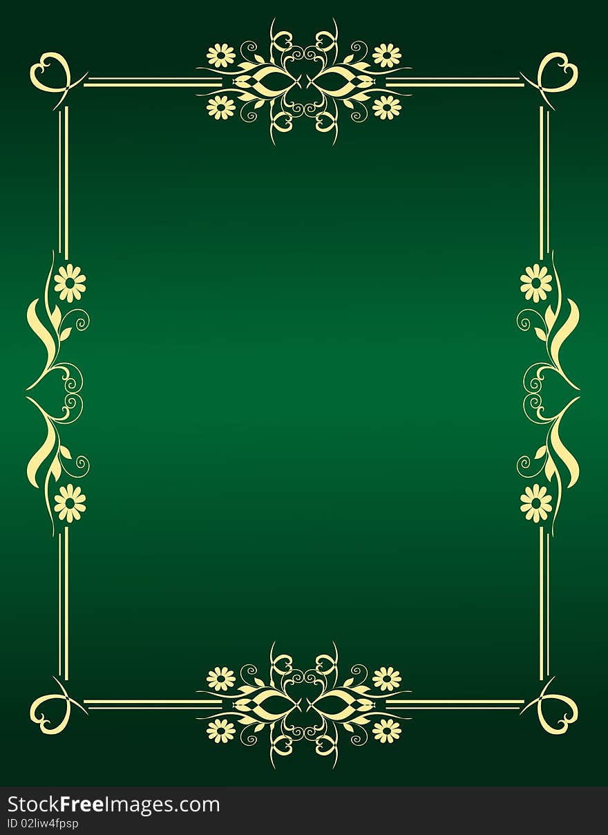 Golden vintage template on green background