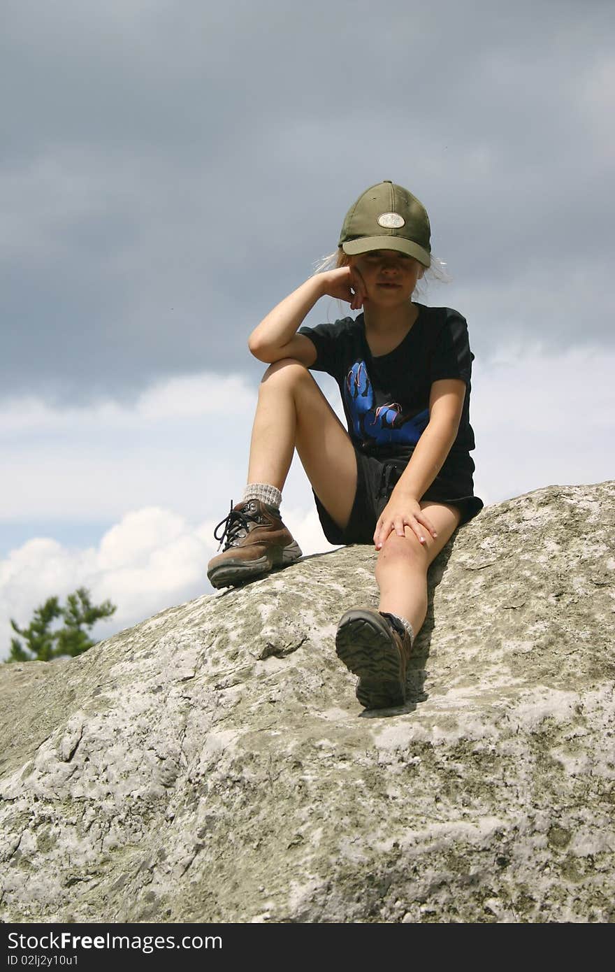 7 year old girl hiking in the Catskill Mountains of New York. 7 year old girl hiking in the Catskill Mountains of New York