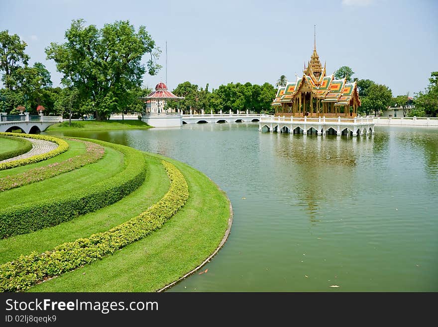 A Thai style Castle in the midle of a pond, Ayutthaya Thailand. A Thai style Castle in the midle of a pond, Ayutthaya Thailand