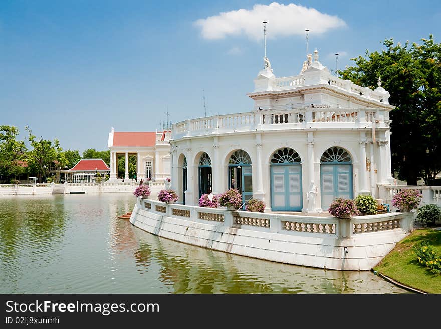 Lakeside white pavilion