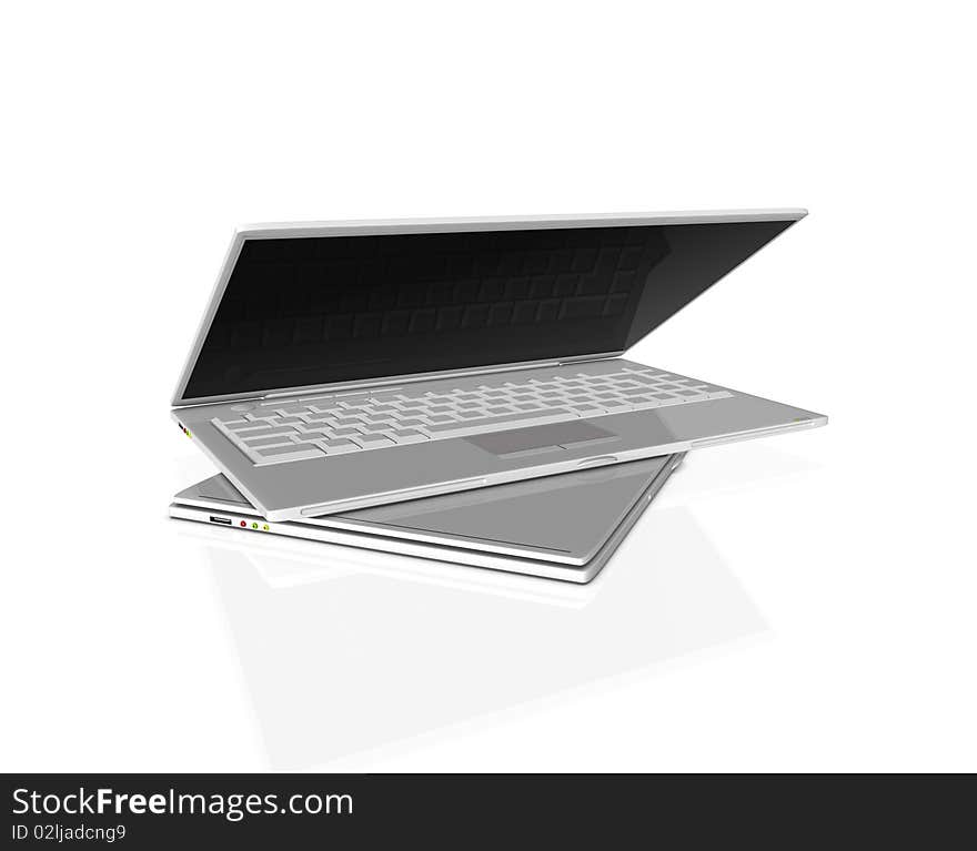 Tridimensional metal laptop in white back ground