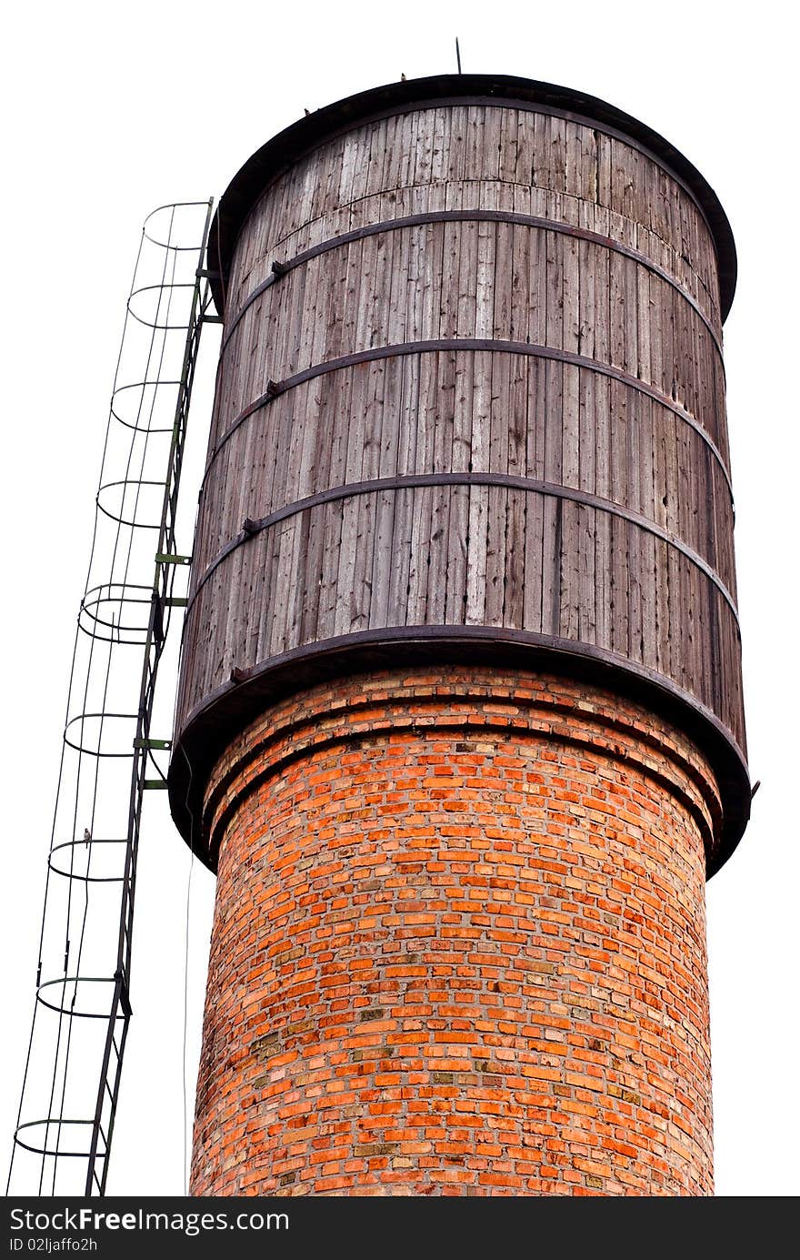 Old water tower isolated on white background