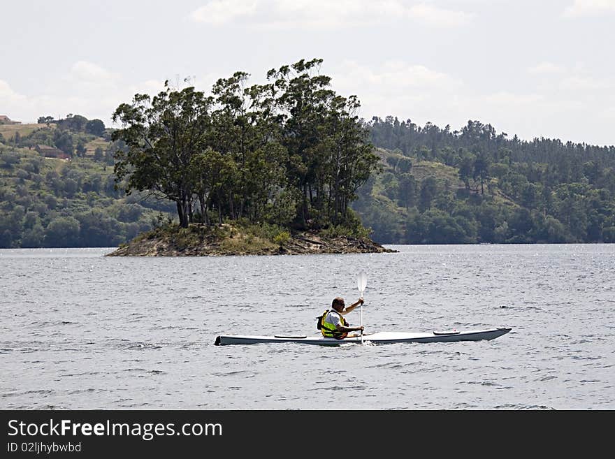 Middle Age Man Kayaking