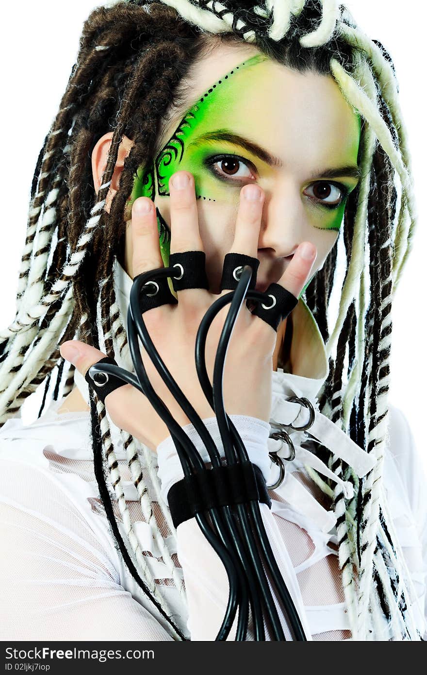 Shot of a futuristic young man with wires. Isolated over white background. Shot of a futuristic young man with wires. Isolated over white background.