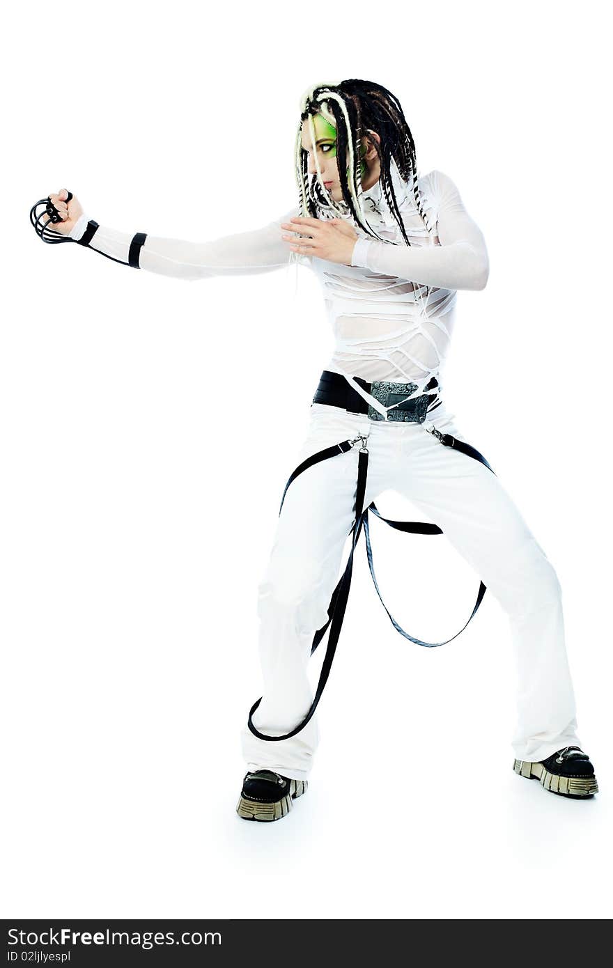 Shot of a futuristic young man with wires. Isolated over white background. Shot of a futuristic young man with wires. Isolated over white background.