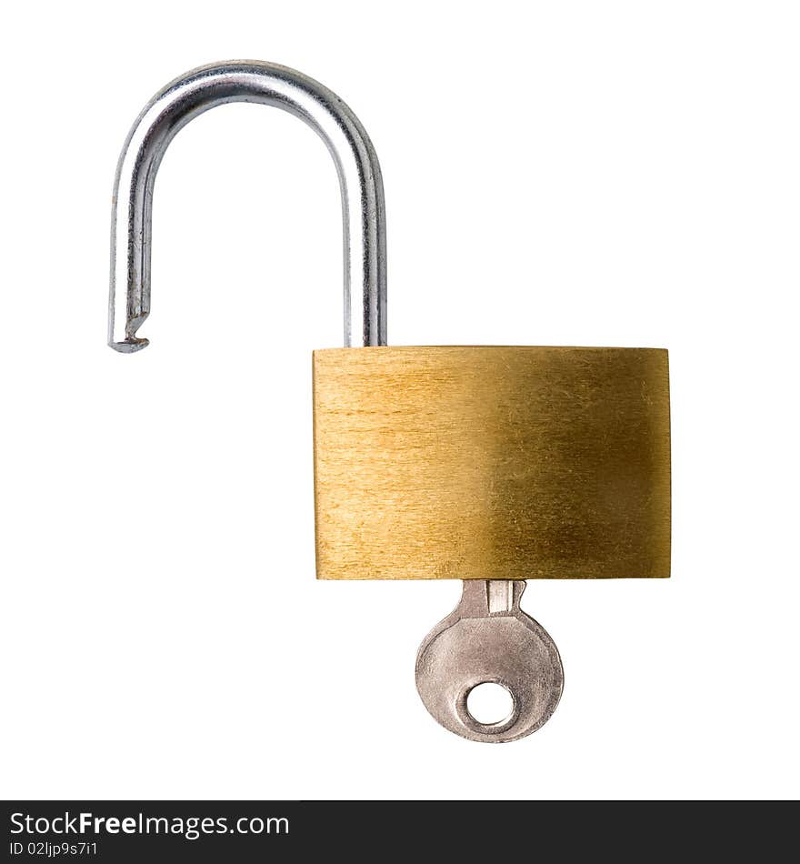 Open Padlock With Key, Isolated.