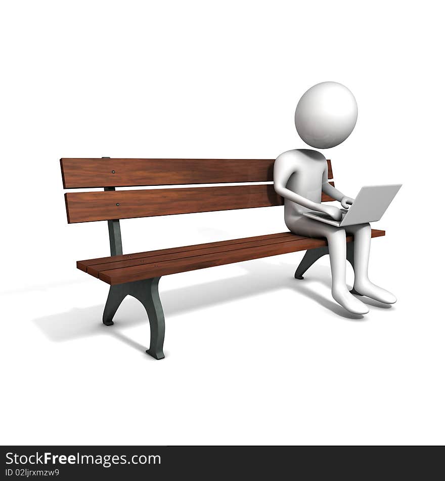 Men Sitting On The Bench With A White Laptop.