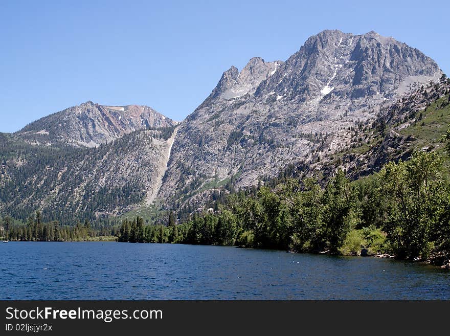 Scenic lake by Sierra Nevada mountain range