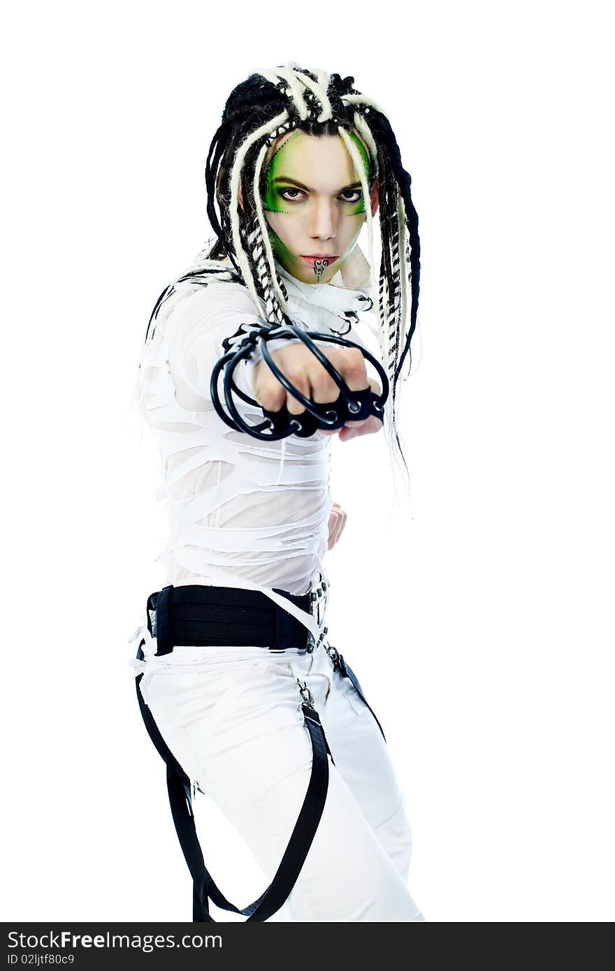 Shot of a futuristic young man with wires. Isolated over white background. Shot of a futuristic young man with wires. Isolated over white background.