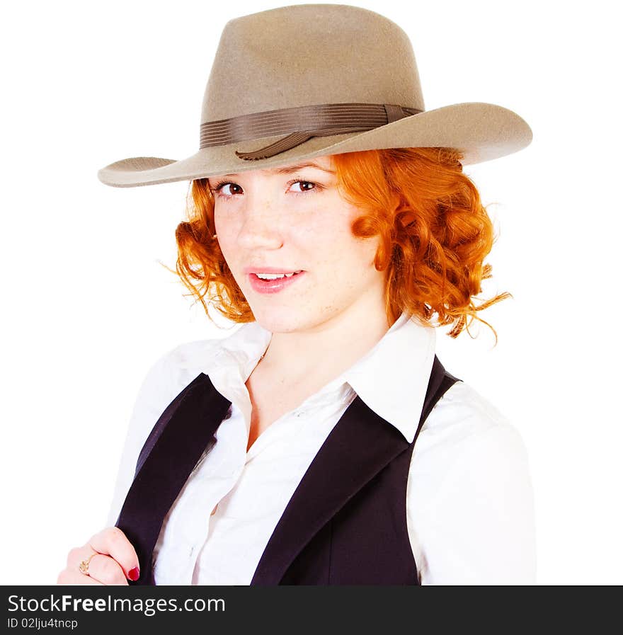 Redhead girl in hat