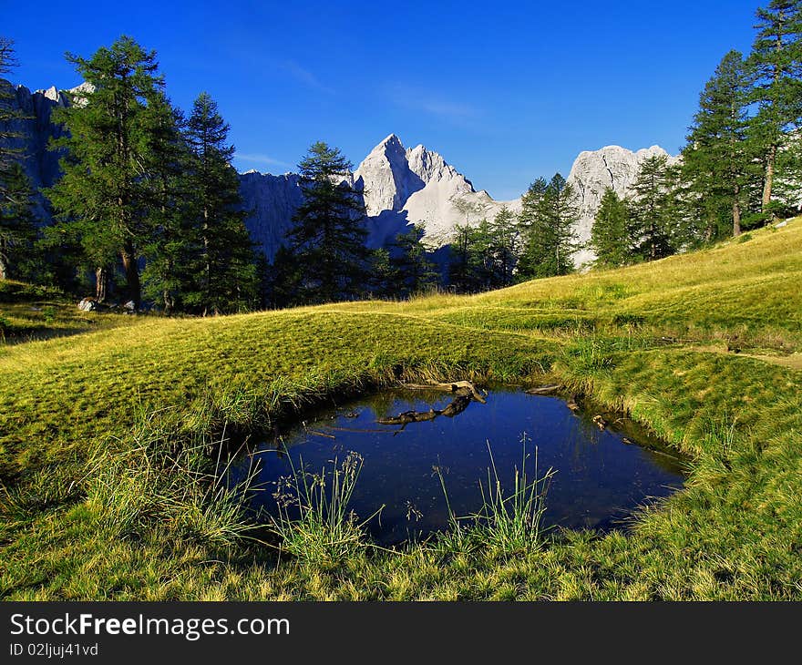 Mountain lake on a plateau