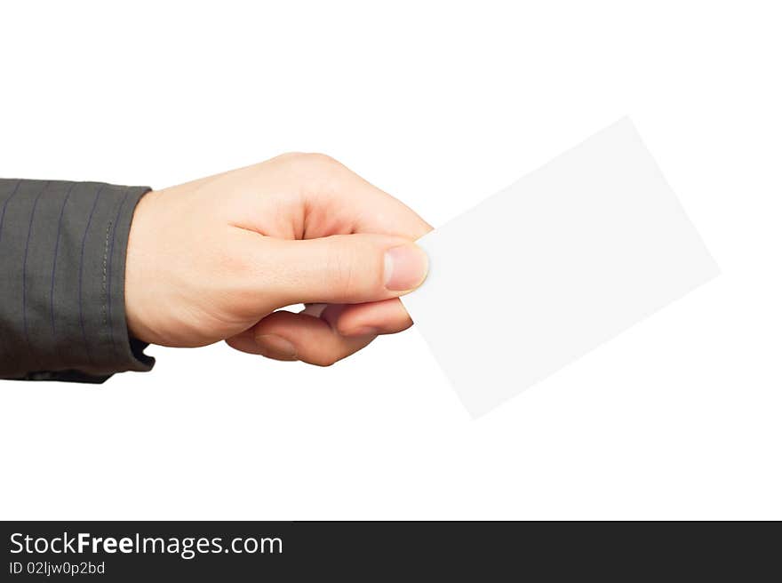 Blank business card in a men's hand