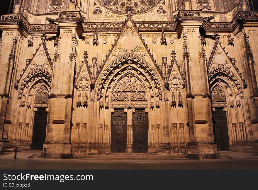 View of the Cathedral St.Vitus by night in old town in Prague. Czech republic.