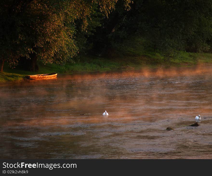 Morning river with morning mists