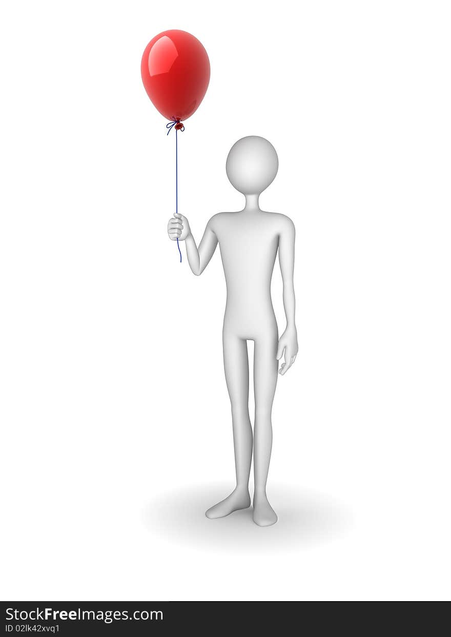 3d human holding a red balloon