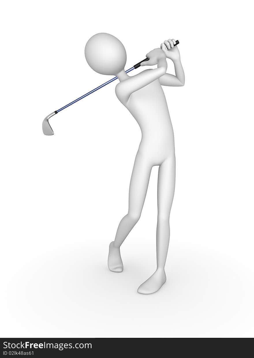 Golf. 3d human in a pose after strokes stick. Golf. 3d human in a pose after strokes stick