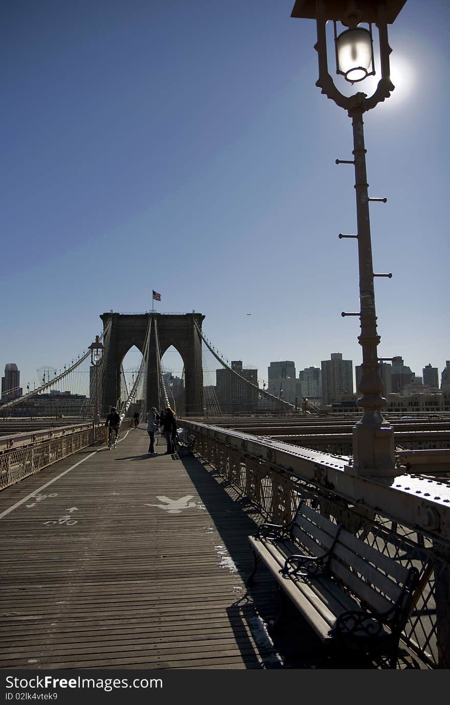 View of the Brooklyn bridge in New York