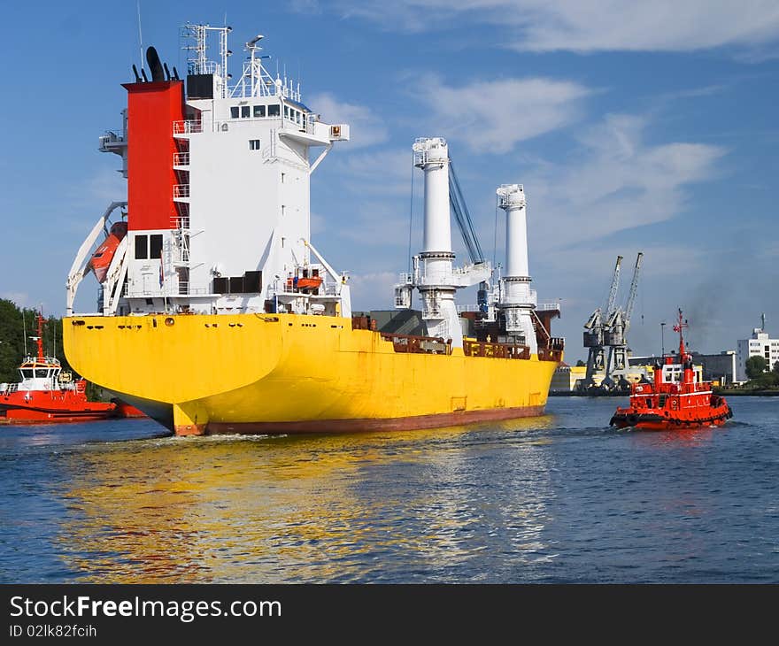 A huge ship heading for a port