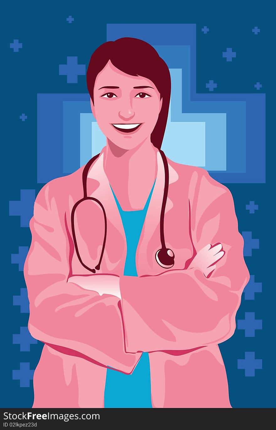 Image of a female of physician who is greeting her patient. Image of a female of physician who is greeting her patient