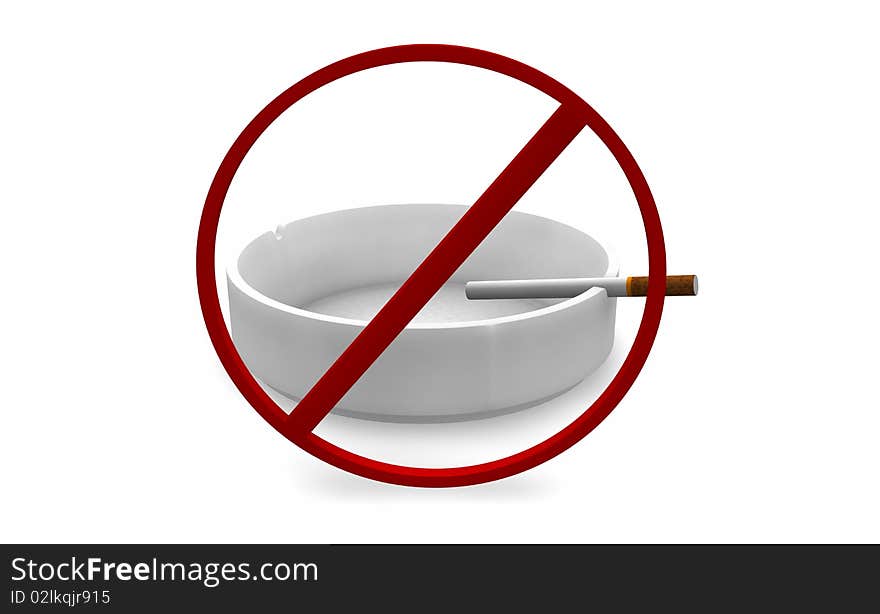 White ashtray and drew a large red no-smoking signs. White ashtray and drew a large red no-smoking signs