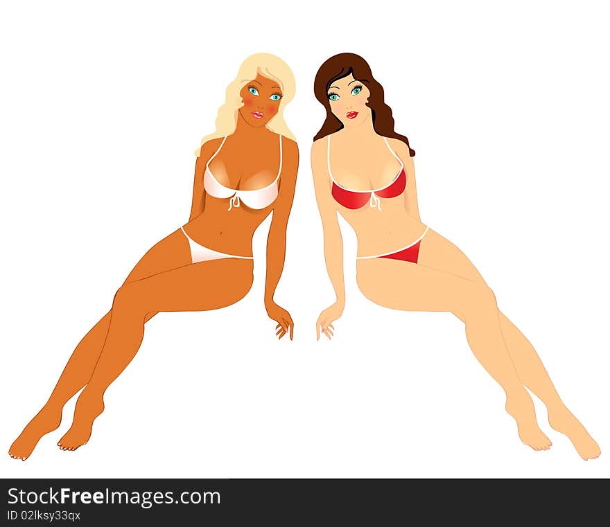 Two young pretty women in bikini. Two young pretty women in bikini