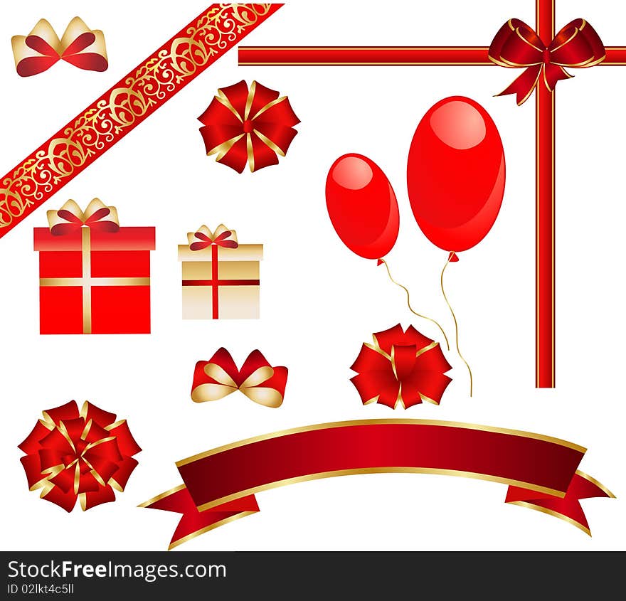 Set of different red and gold holiday's elements. Set of different red and gold holiday's elements