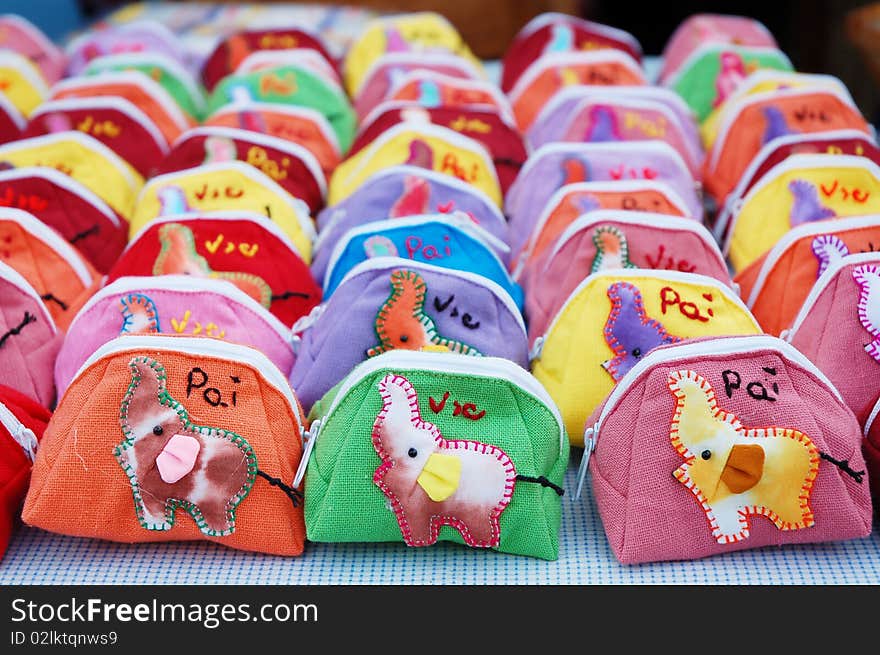 Varicolored of coin bag in local market, Thailand