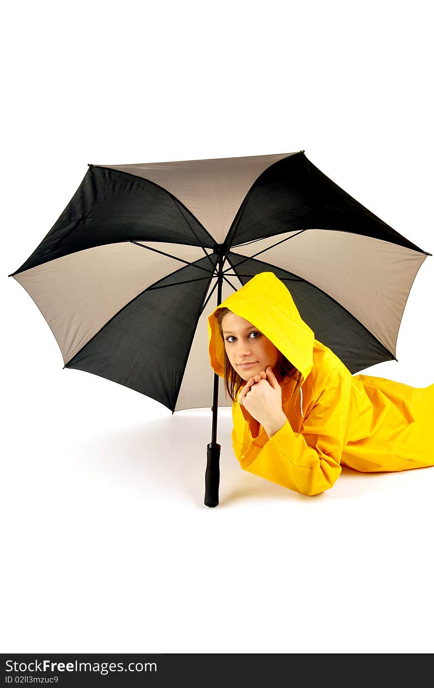 Pretty Woman Lying Under Umbrella