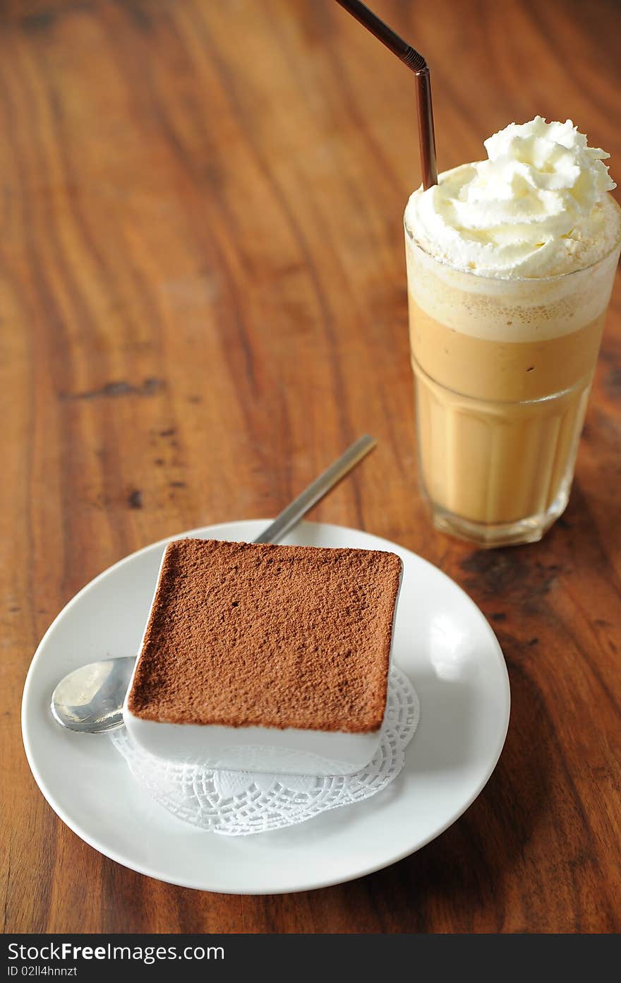 Desert and coffee in table. Desert and coffee in table