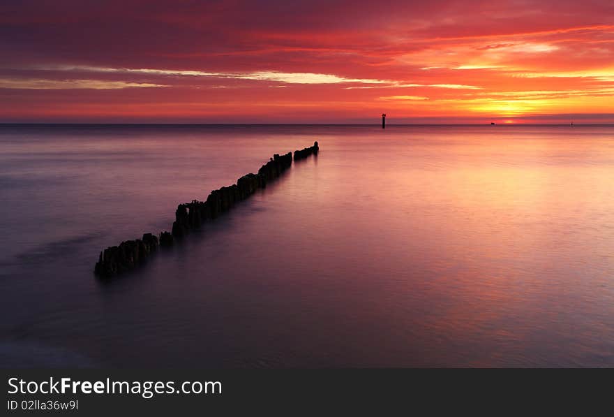 Beautiful sunrise at baltic beach in Poland