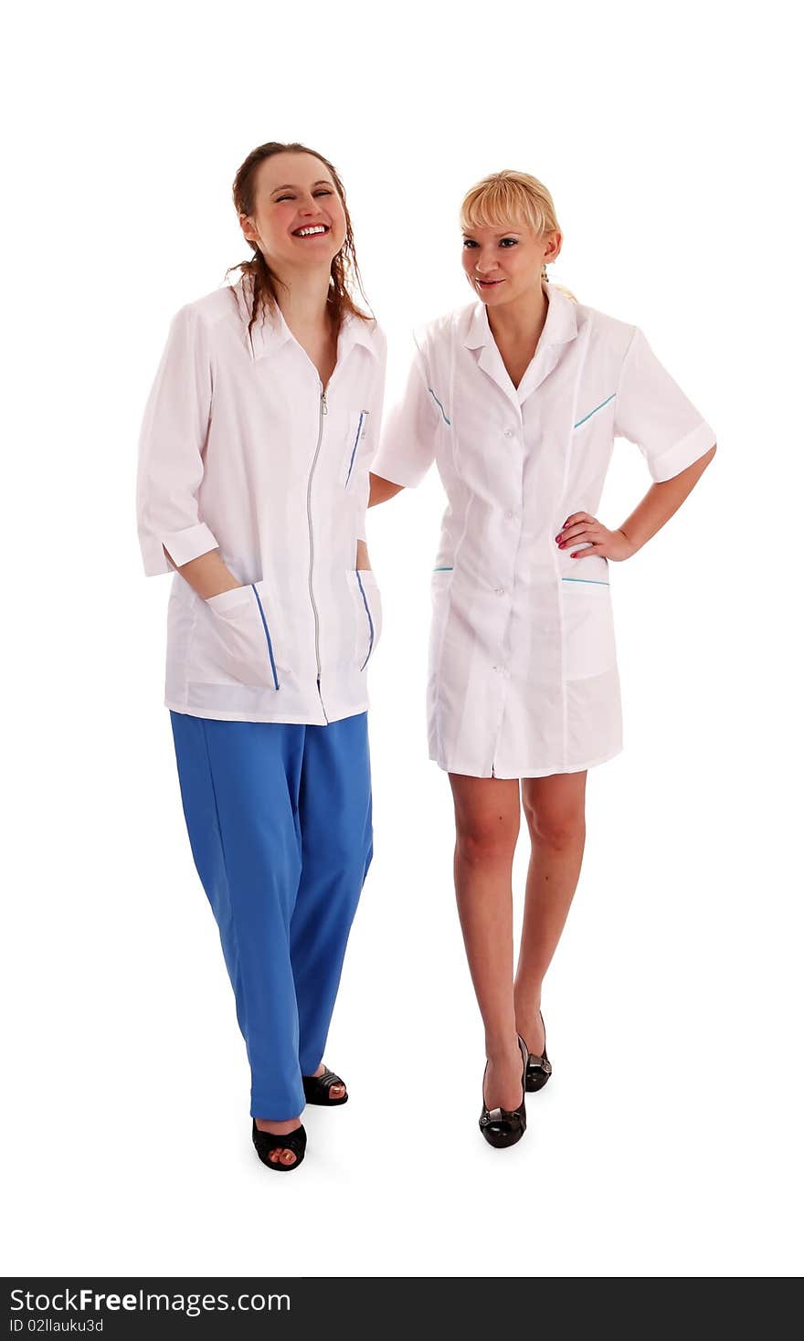 Successful doctor and nurse on a white background