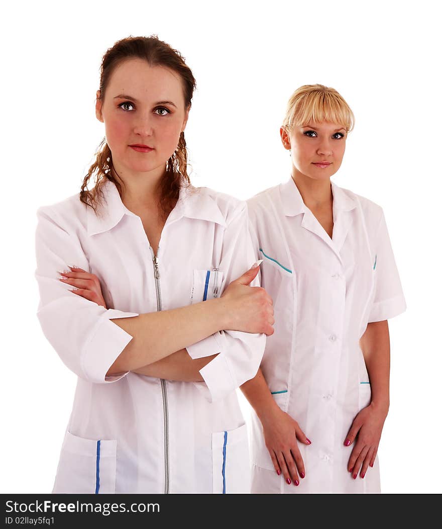 Successful doctor and nurse on a white background
