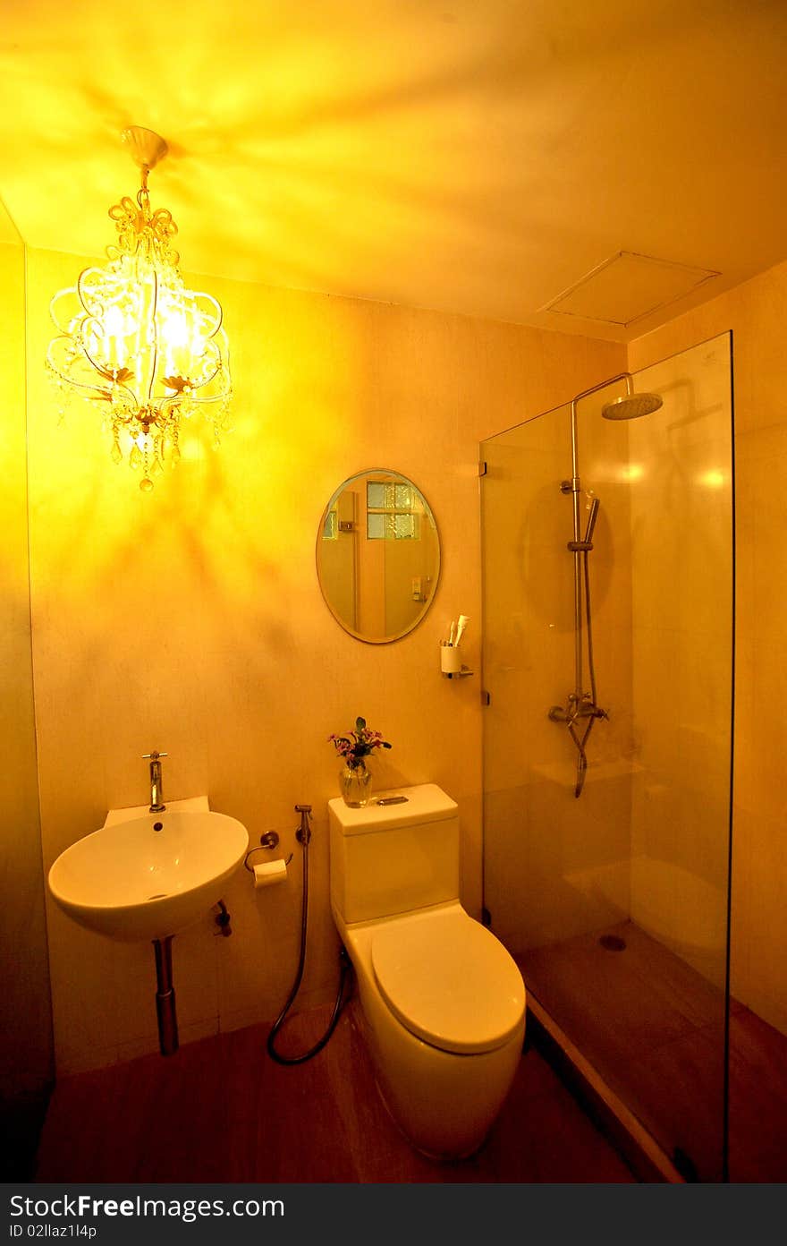 Rest room and yellow lamp. Rest room and yellow lamp