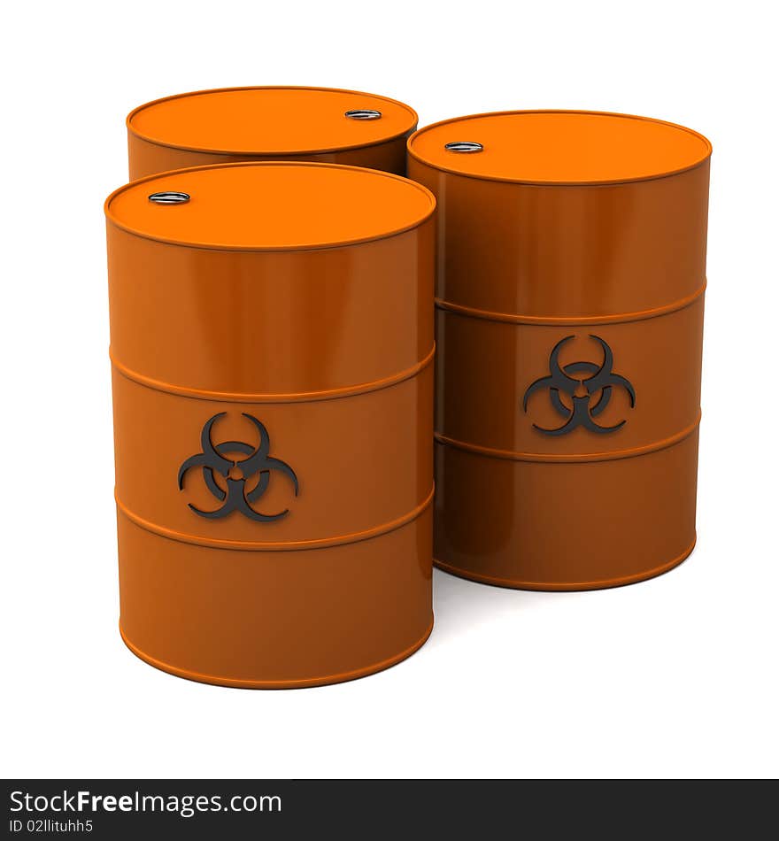 Biohazard barrels isolated on white background