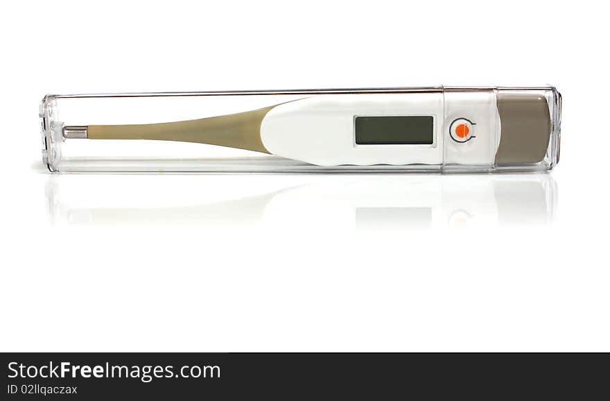 Electronic thermometer in a transparente case isolated on white background